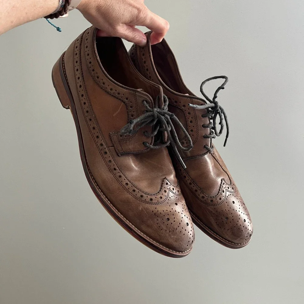 Johnston & Murphy Mens sz 10.5 Brown‎ Leather Wingtip Brogue Oxford Shoes Office